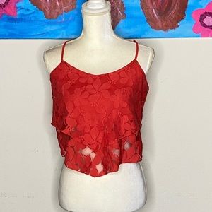 🌸 Red Woman’s Floral Crop Spaghetti Strap Top